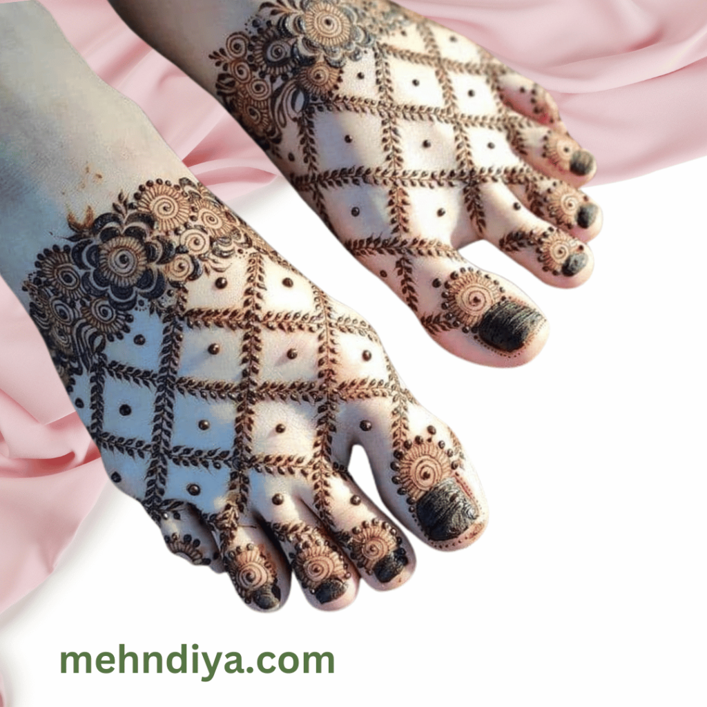 henna designs on feet half feet covered with henna jaal wali mehndi