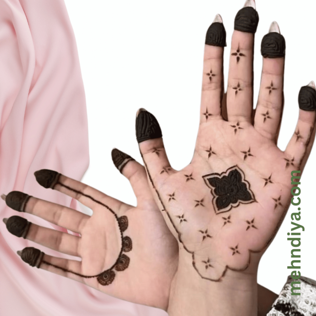 full hand unique morocco mehndi designs on right side of two hands