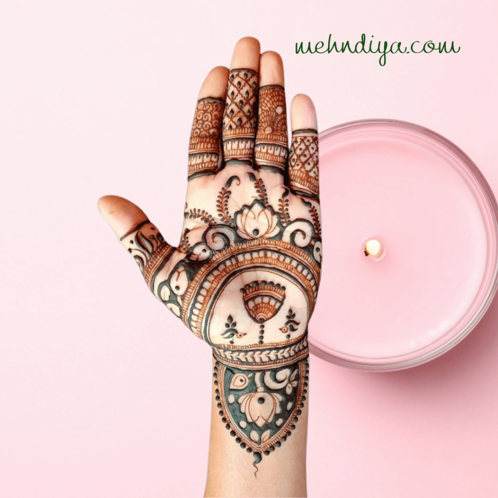 traditional bride hand with jhumka design and beautiful floral pattern