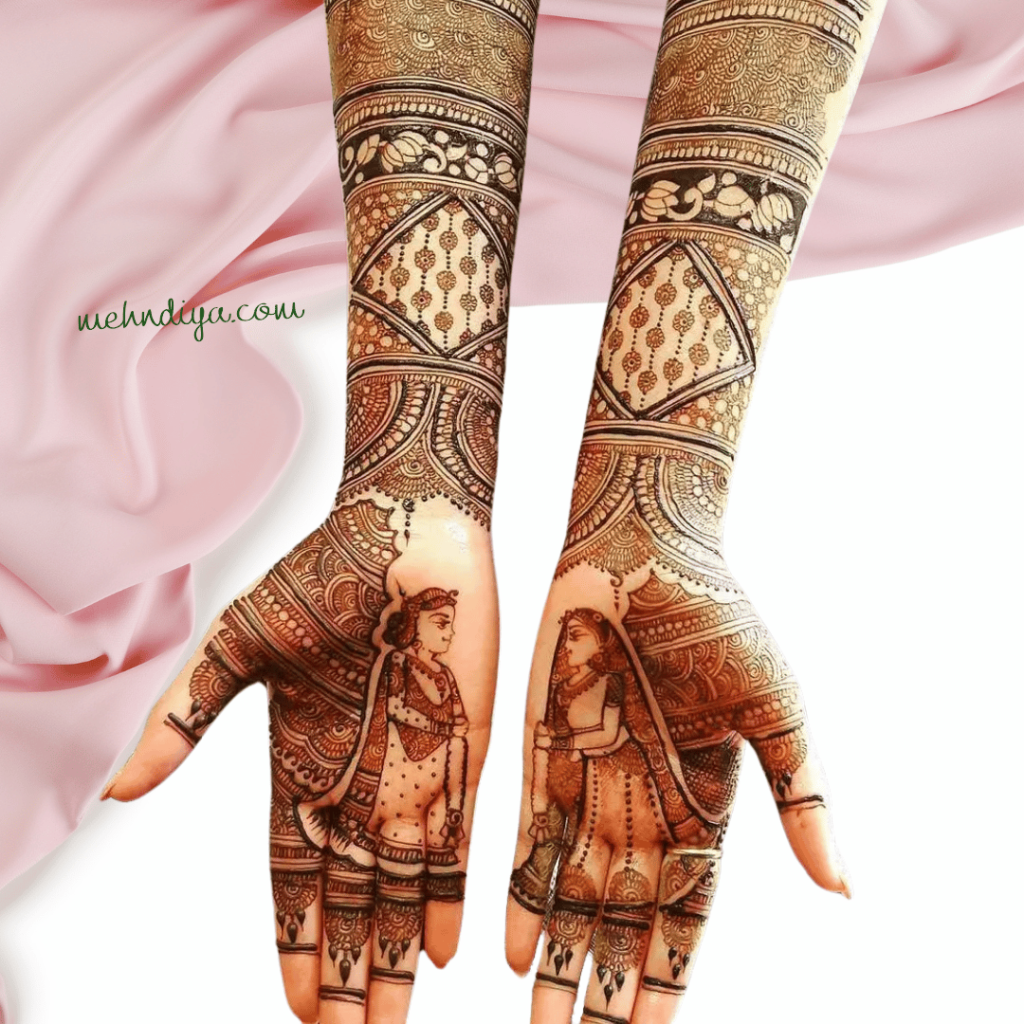 bride dull hand and arms covered with traditional henna patterns including flowers,lines,shapes