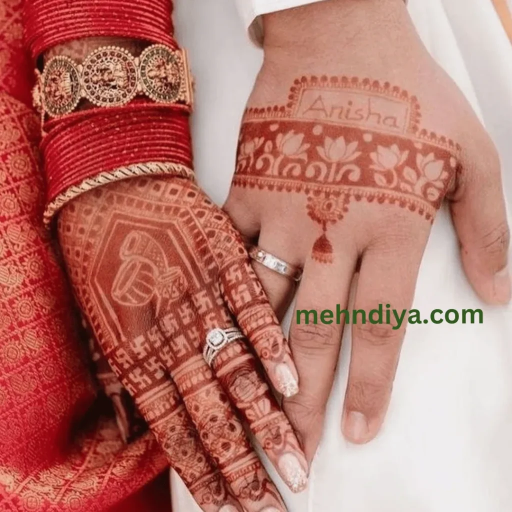 couples holding hand representing matching mehndi designs