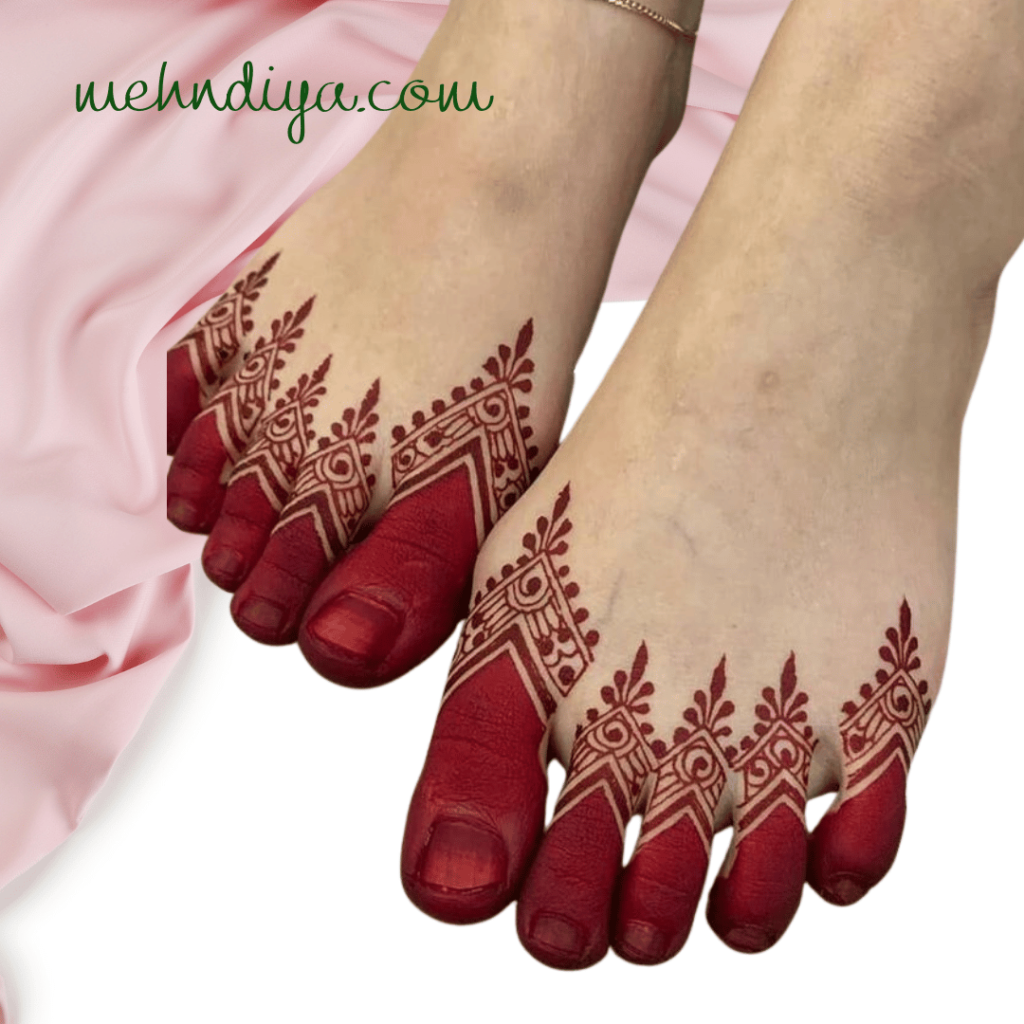 Bride feet covered with beautiful henna elegant pattern