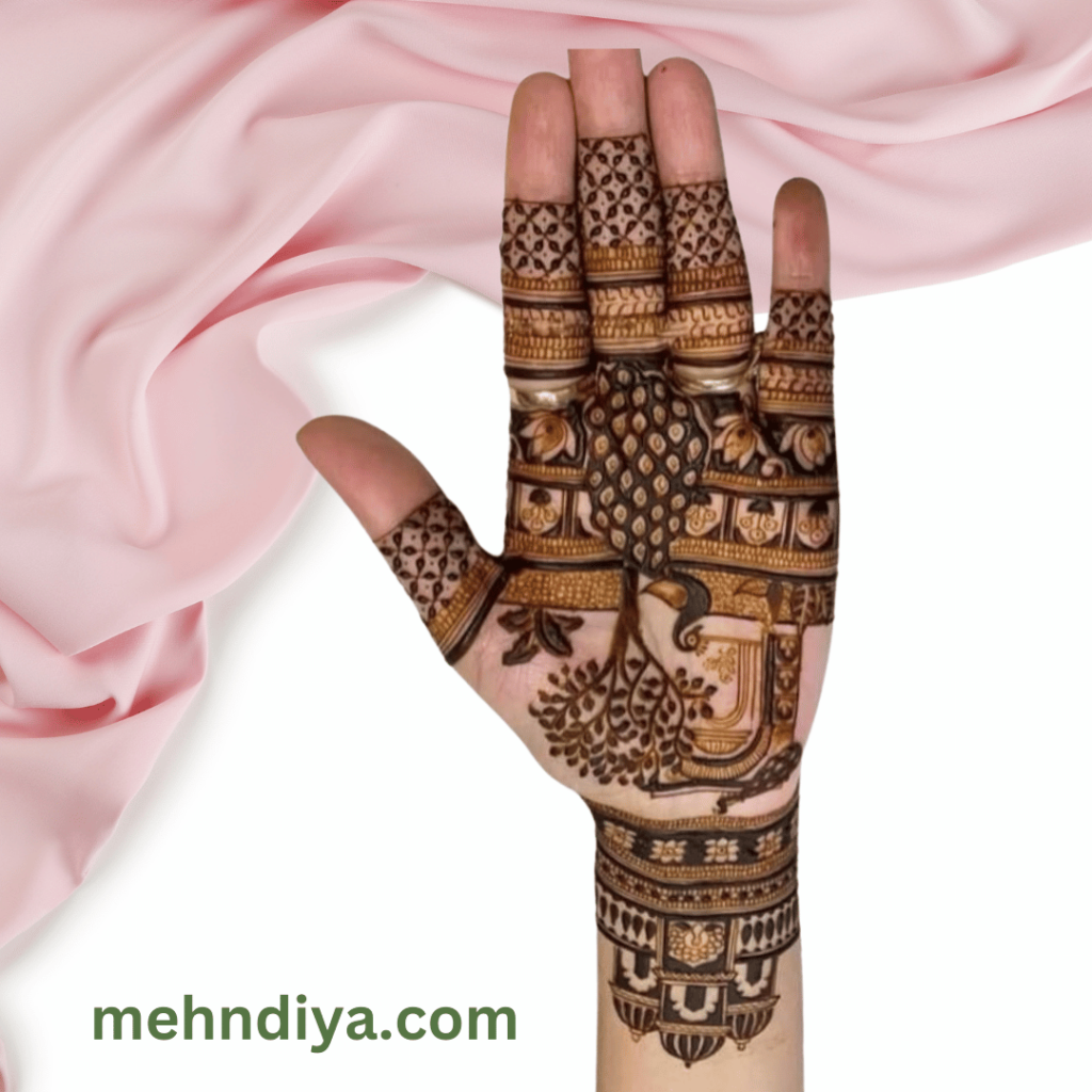 peacocok henna with beautiful attern modern and fancy style for bride