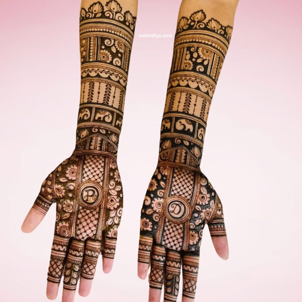 full hand mehndi design with groom name