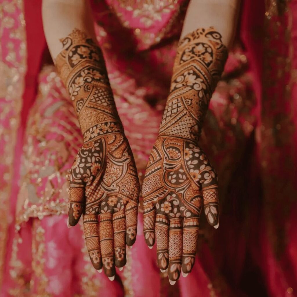 bride mehndi design full hand with nam