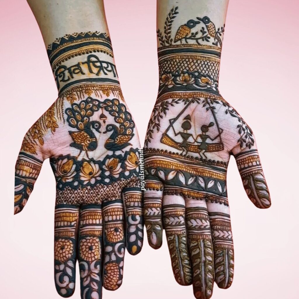 simple bride mehndi design with name