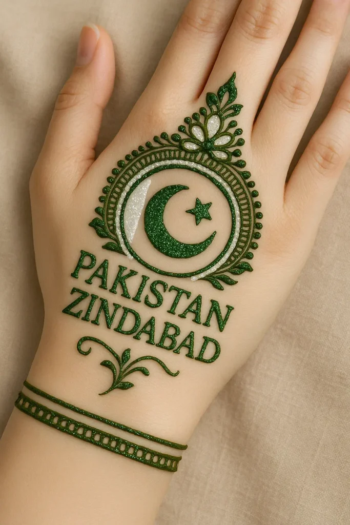 14 august mehndi design with pakistan zindabad caption