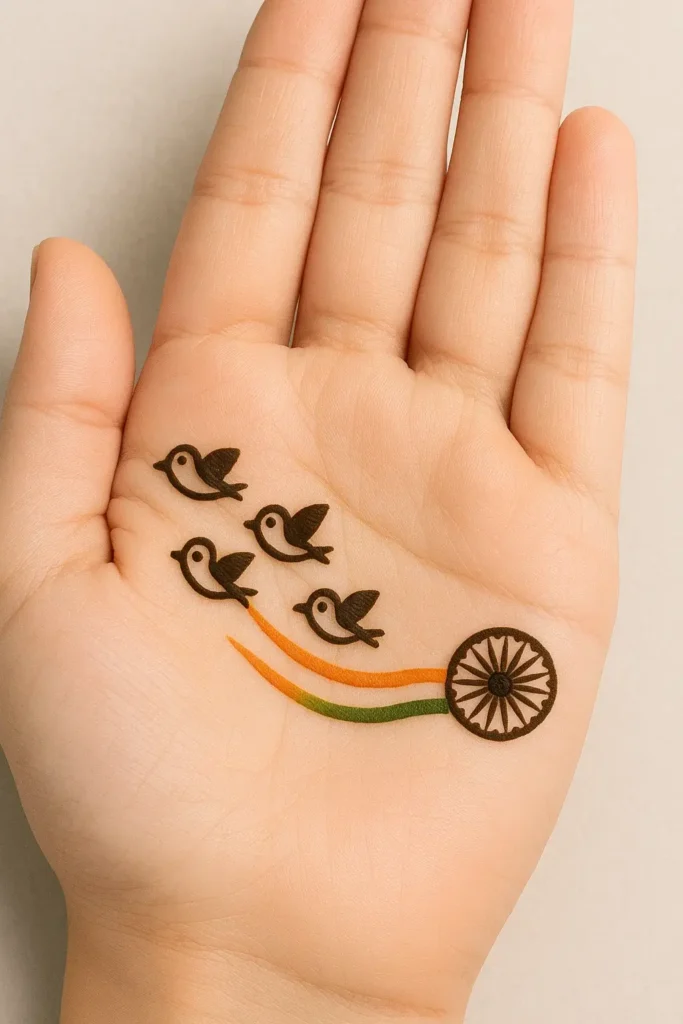 15 August Indian Independce day collection 2025 -jai hind, flag & map designs (15 अगस्त भारतीय स्वतंत्रता दिवस कलेक्शन 2025 – जय हिंद, ध्वज और मानचित्र डिज़ाइन) 3 15 august mehndi design simple flag tricolor pattern