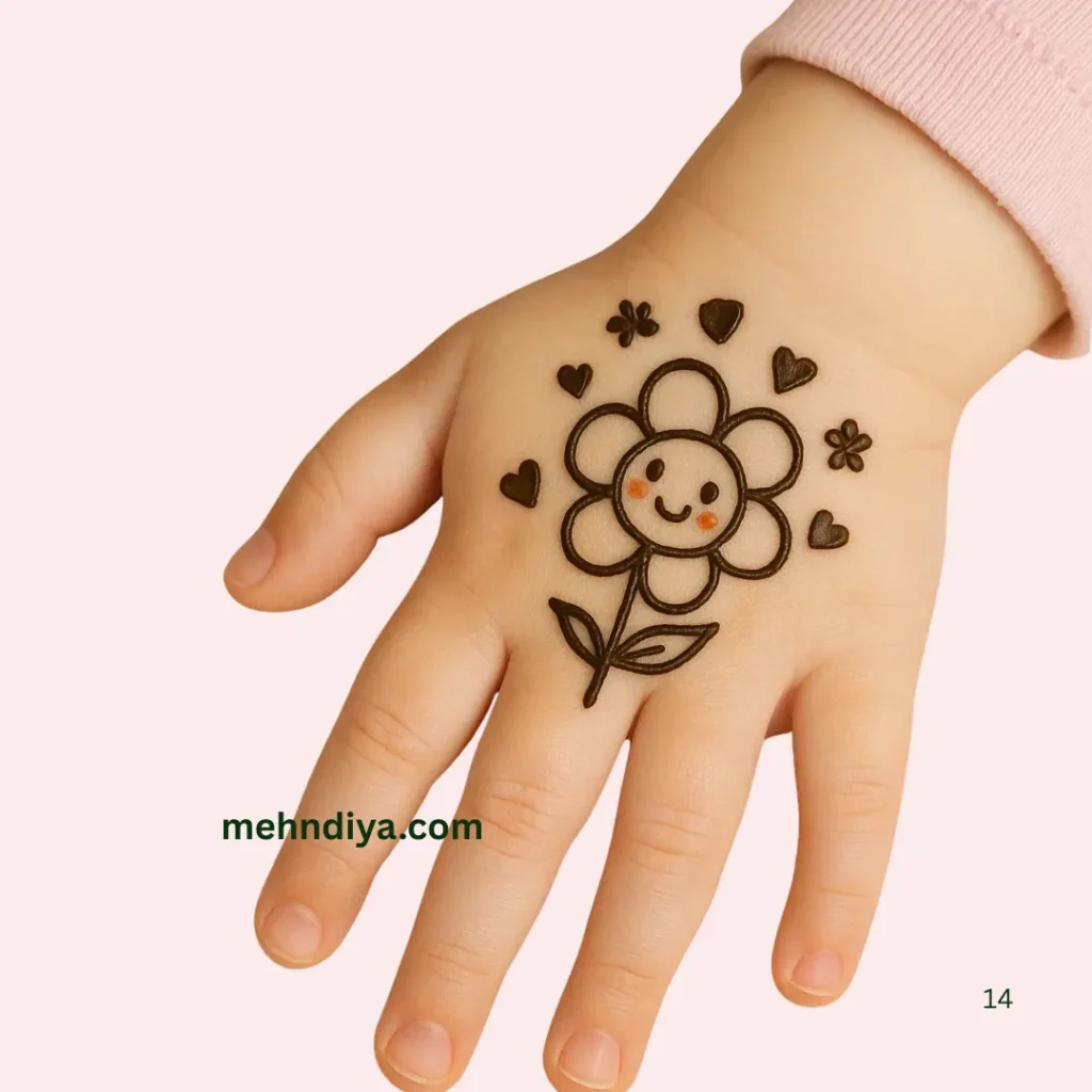 Rare collection of kids Mehndi (Henna tattoo) , cartoons,flowers,stars,leafy cute designs 5 cuteflowermehndidesigns