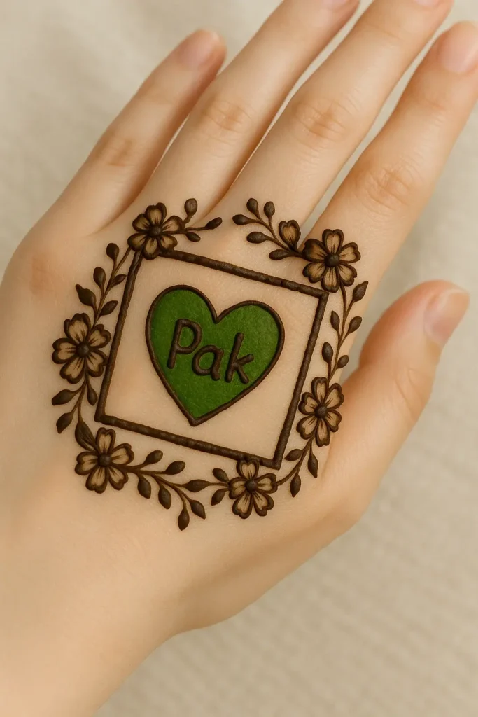 pakistani mehndi designs for 14 august heart with pakistani love