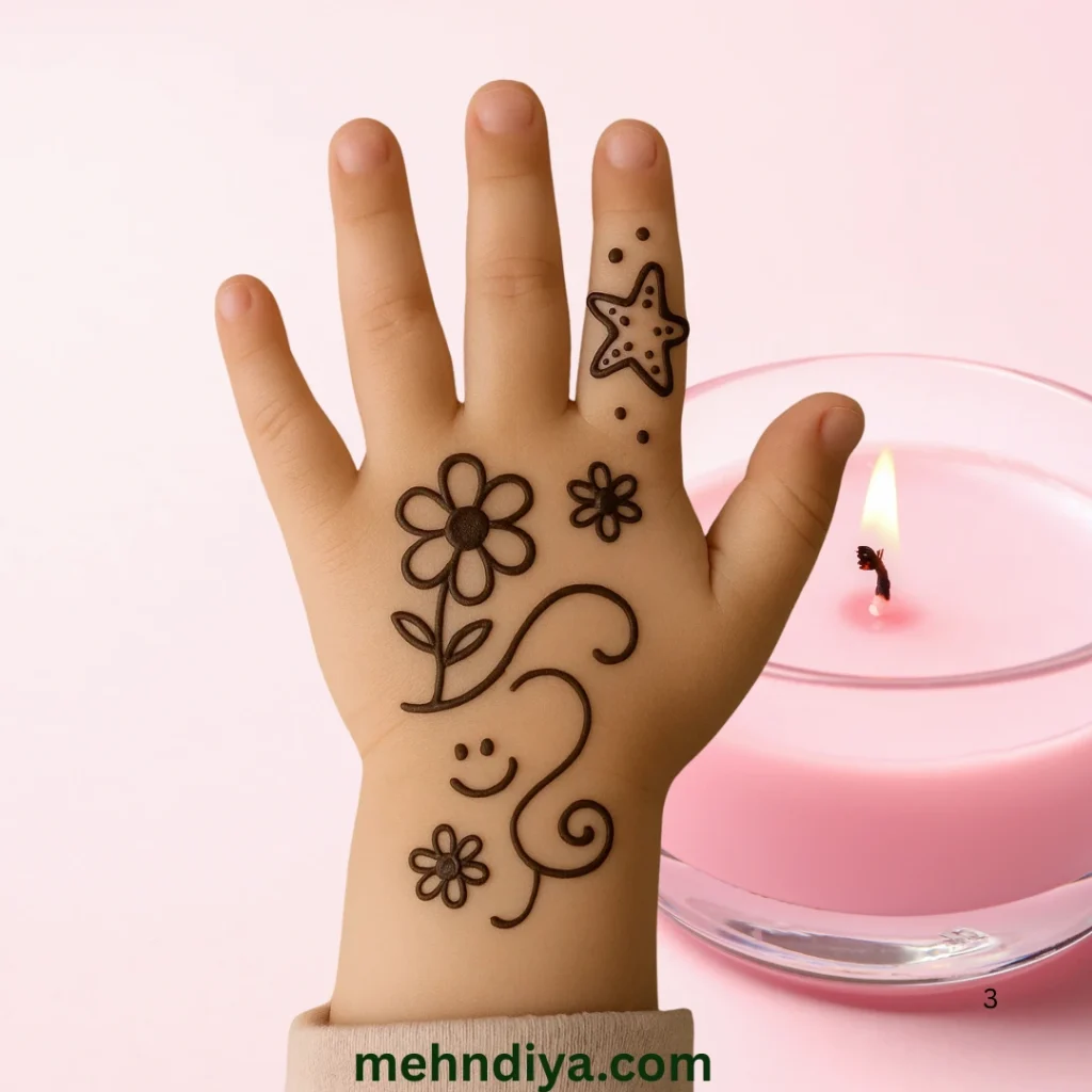 Rare collection of kids Mehndi (Henna tattoo) , cartoons,flowers,stars,leafy cute designs 4 simple kids mehndi designs floral