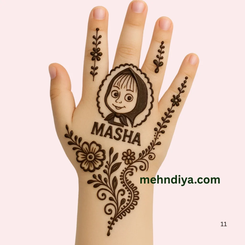 Rare collection of kids Mehndi (Henna tattoo) , cartoons,flowers,stars,leafy cute designs 8 cutemashamehndidesigns